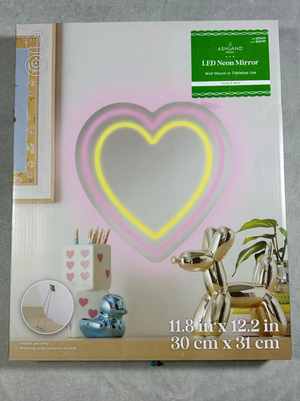 ASHLAND LED Neon Heart Mirror - Pink & Yellow - Picture 1 of 2